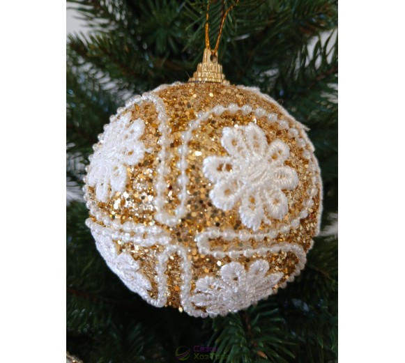 Новорічні кулі золоті з орнаментом Ø80мм, ціна за набір 3 шт (SH271)